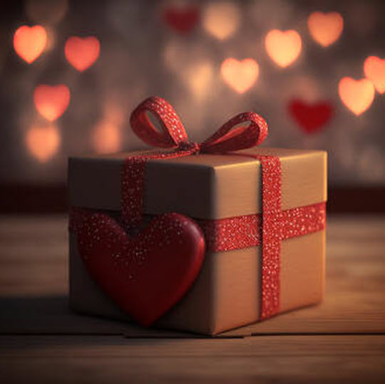 stock photo gift box with red bow ribbon and hearts on wooden for valentines day generative ai 931043